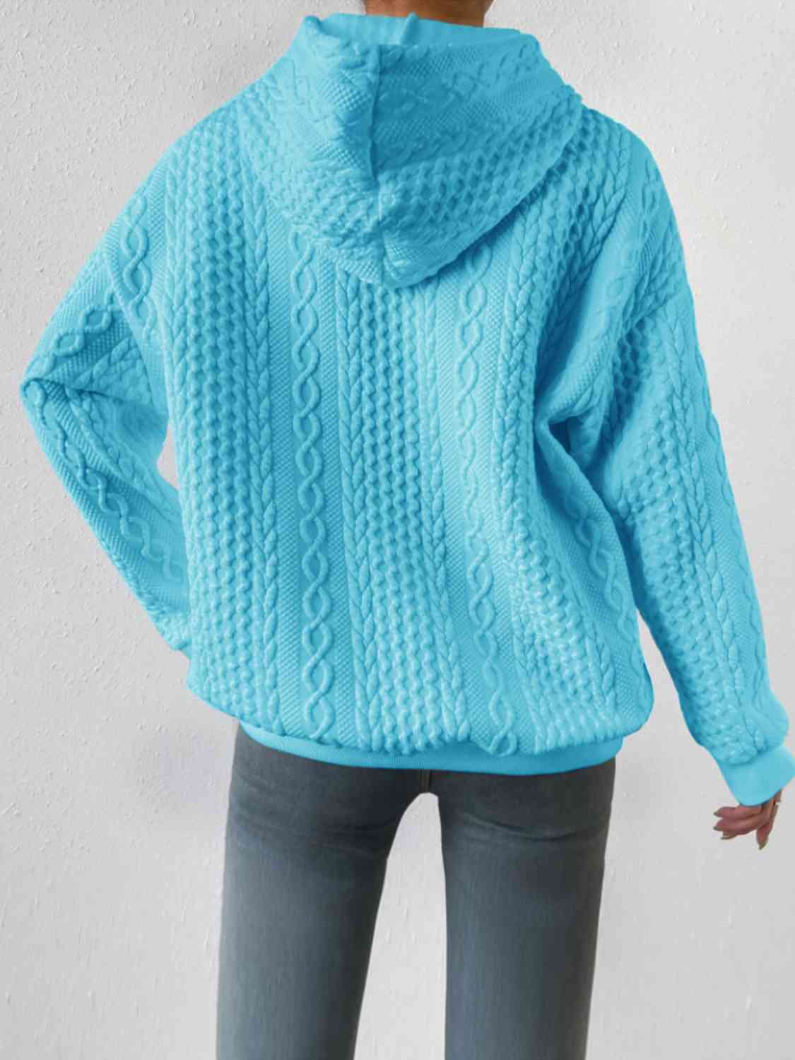 Textured Drawstring Long Sleeve Hoodie