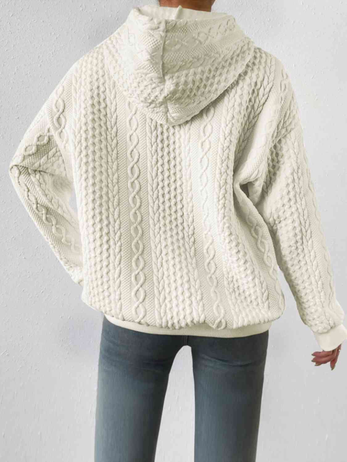 Textured Drawstring Long Sleeve Hoodie