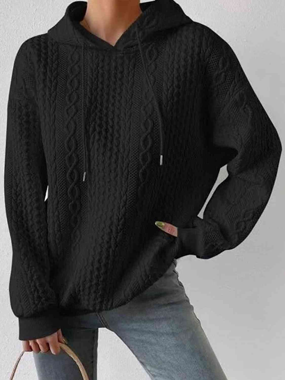 Textured Drawstring Long Sleeve Hoodie