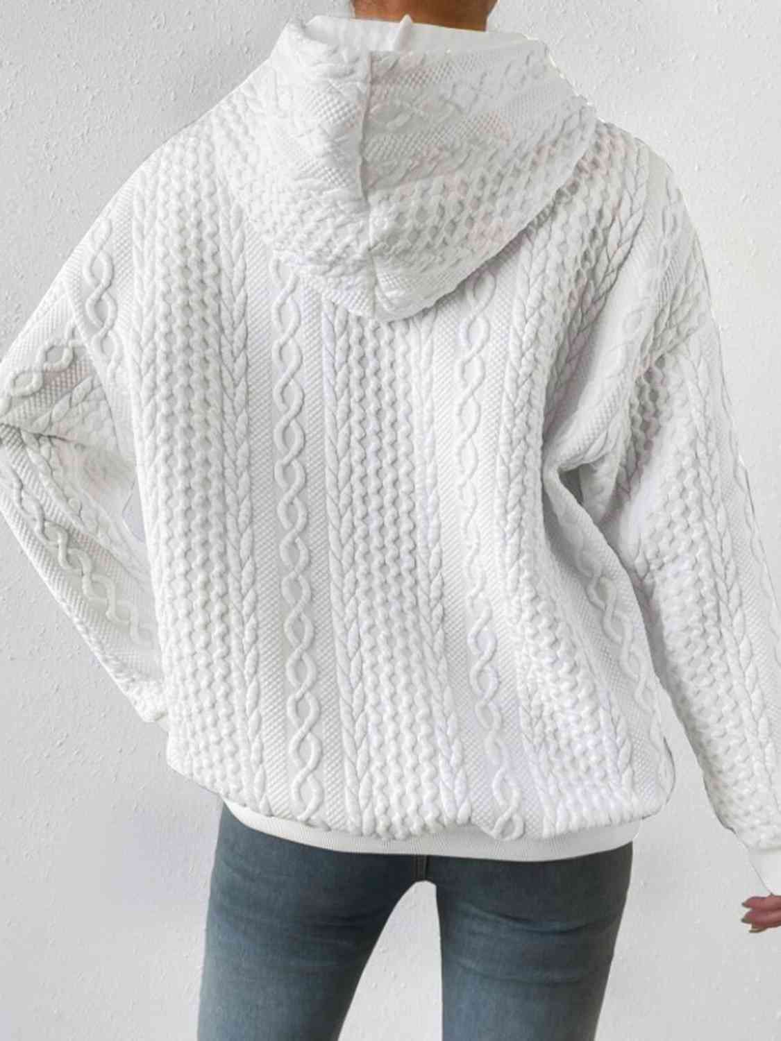 Textured Drawstring Long Sleeve Hoodie