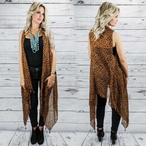 Trendy Leopard Print Fashion Vest with Tassels