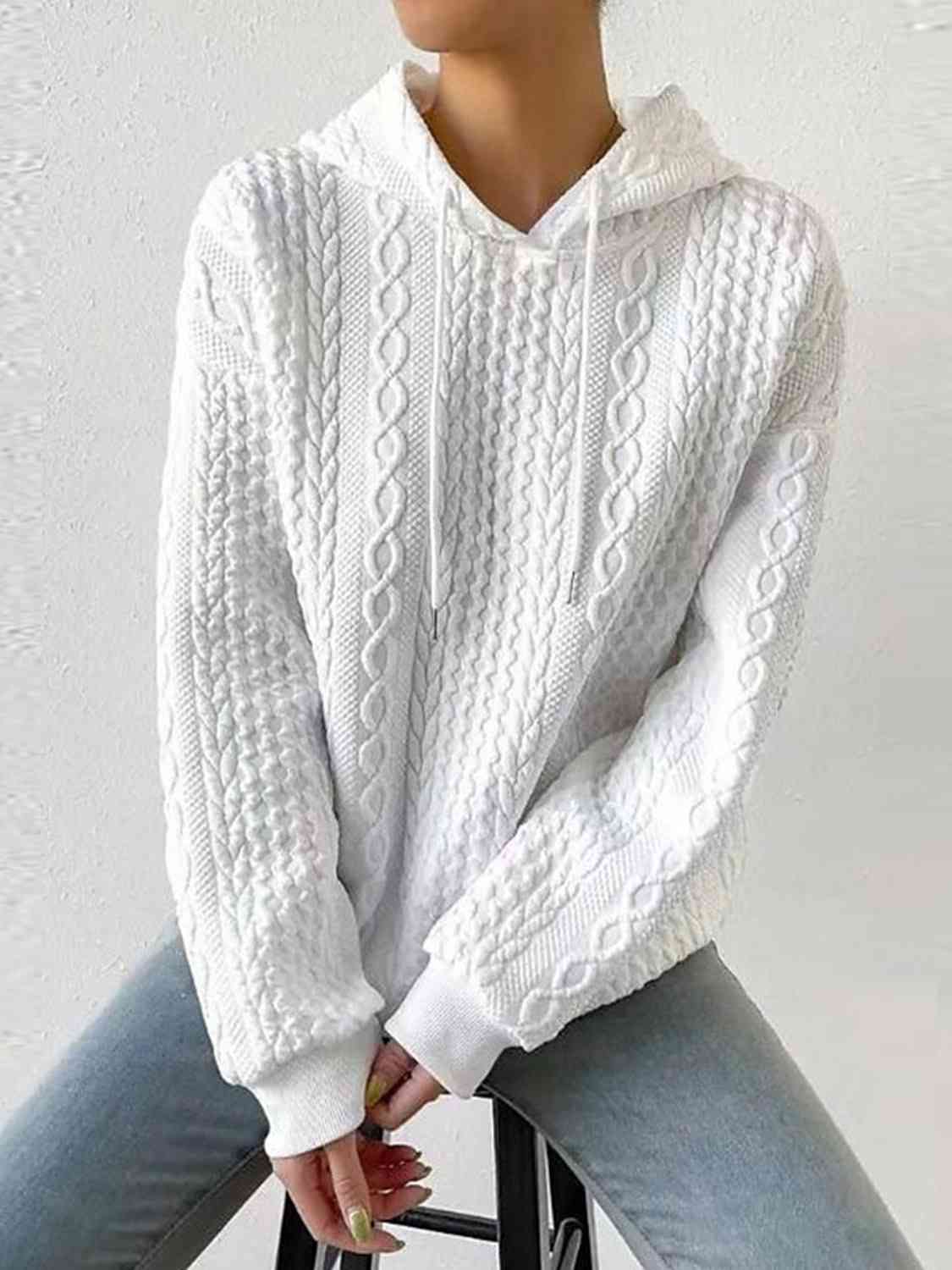 Textured Drawstring Long Sleeve Hoodie