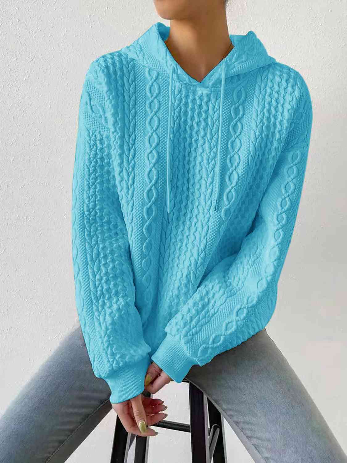 Textured Drawstring Long Sleeve Hoodie