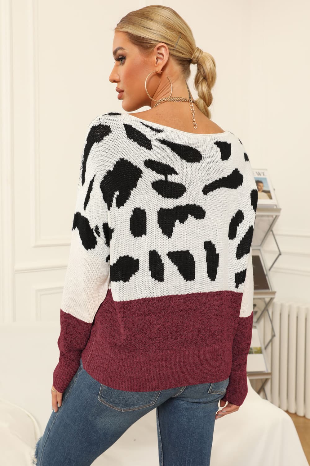 Two-Tone Boat Neck Sweater