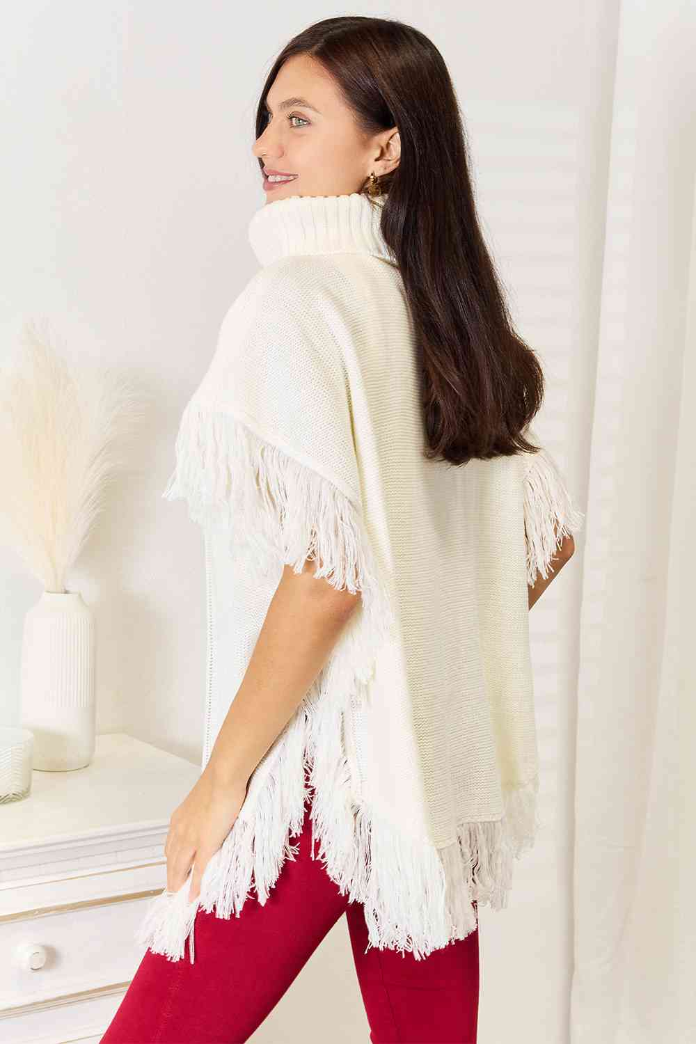 Turtle Neck Fringe Poncho